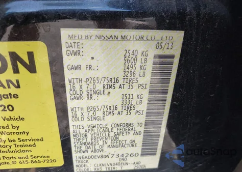 2013 Nissan Frontier S/Sv/Sl/Pro-4X from USA, damaged, VIN 1N6AD0EV8DN734260